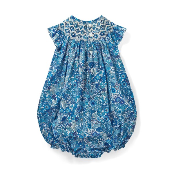 Coco Romper with White Horses Hand Smocking made with Liberty Margaret Annie Azure Coco Romper with White Horses Hand Smocking made with Liberty Margaret Annie Azure