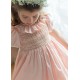 Margaret Special Occasion Dress Seashell Cotton Sateen with Gold & Pearl Hand Smocking