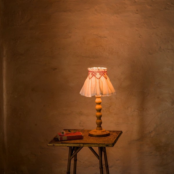 Edit58 x Smock London Elsie Lampshade Skirt Cross Hatch Cotton with Crimson Ribbon Hand Smocking