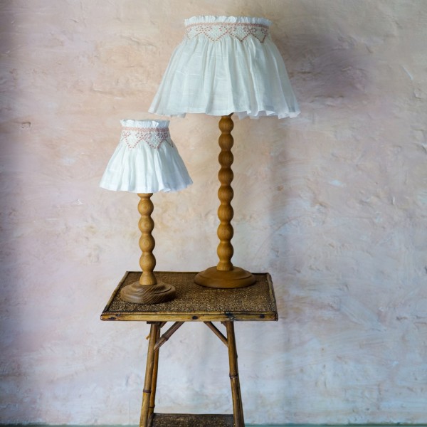 Edit58 x Smock London Elsie Lampshade Skirt White Grid with Dusty Pink Bows Hand Smocking Edit58 x Smock London Elsie Lampshade Skirt White Grid with Dusty Pink Bows Hand Smocking