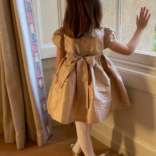 Diana Special Occasion Dress Champagne Silk with Gypsophila Hand Smocking Diana Special Occasion Dress Champagne Silk with Gypsophila Hand Smocking