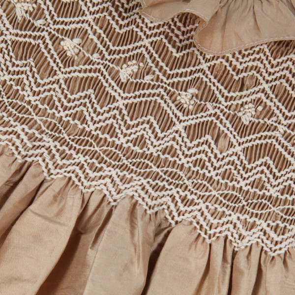 Diana Special Occasion Dress Champagne Silk with Gypsophila Hand Smocking Diana Special Occasion Dress Champagne Silk with Gypsophila Hand Smocking