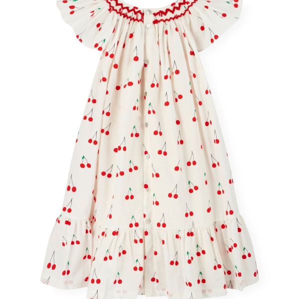 Indira Gandhi Flutter Dress Mon Cherry Cotton with a La Mode Hand Smocking Indira Gandhi Flutter Dress Mon Cherry Cotton with a La Mode Hand Smocking