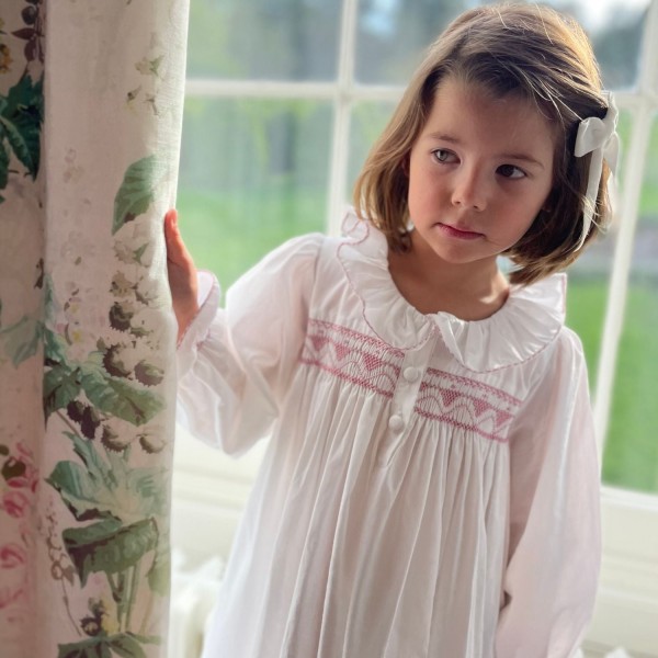 Nightingale Girl's Dress Moonstone with Kir Royale Hand Smocking