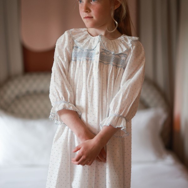 Nightingale Girl's Dress Forget Me Not Plumetti with Delphinium Hand Smocking