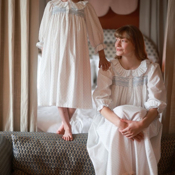 Nightingale Girl's Dress Forget Me Not Plumetti with Delphinium Hand Smocking