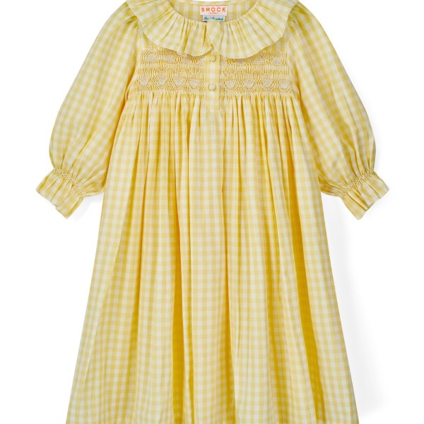Nightingale Girl's Dress Primrose Gingham with Daffodil Hand Smocking
