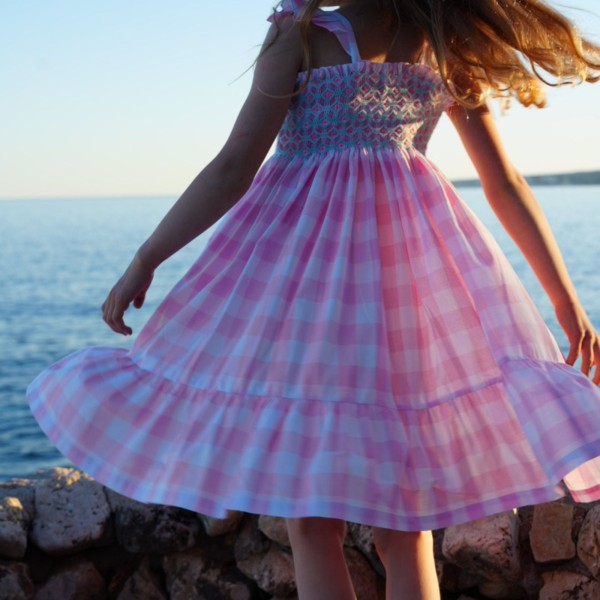 Rachel Carson Girls Dress Candy Floss Gingham with Spearmint Hand Smocking