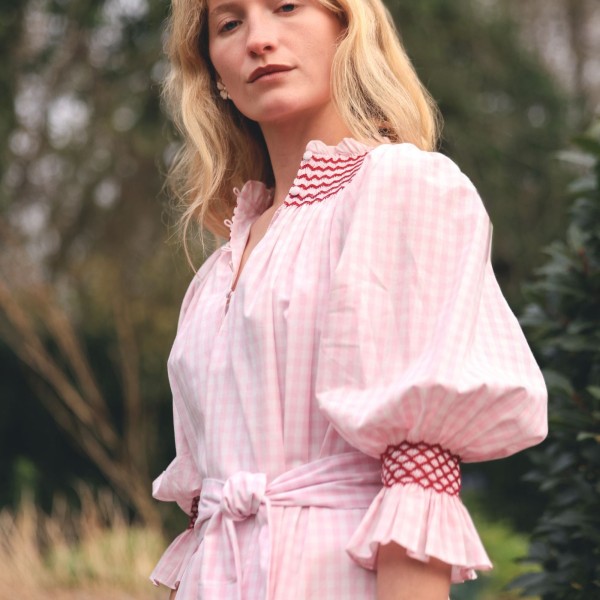 Ada Lovelace Dress Sugar and Spice Gingham with Ruby Hand Smocking
