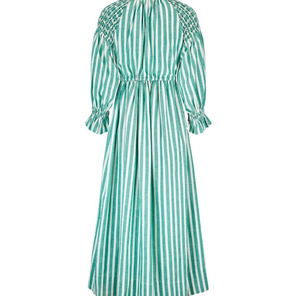Aloha Wanderwell Dress Wimbledon Stripe with White Honeycomb Hand Smocking