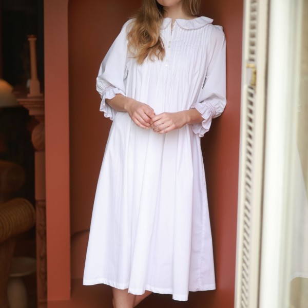 Bessie Coleman Women's Dress Moonstone Cotton with Kir Royale Hand Smocking