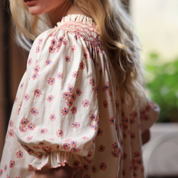 Cleopatra Blouse Painted Petals with Blush Hand Smocking Edition 38