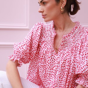 Cleopatra Blouse Pink Panther Cotton with Milkshake Hand Smocking Edition 36 Cleopatra Blouse Pink Panther Cotton with Milkshake Hand Smocking Edition 36
