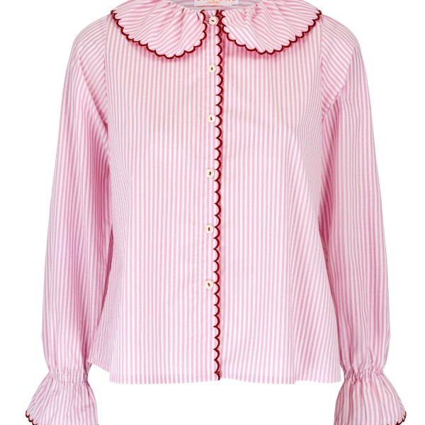 De Beauvoir Blouse Dolls House Stripe with Kiss Kiss Embroidery De Beauvoir Blouse Dolls House Stripe with Kiss Kiss Embroidery