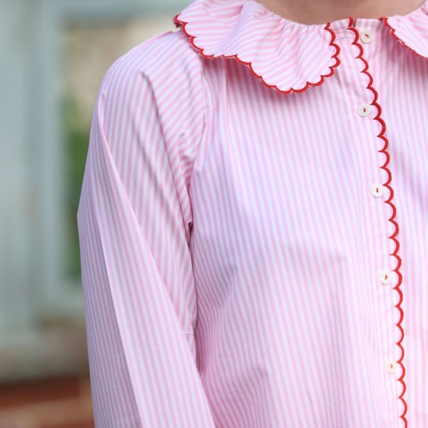 De Beauvoir Blouse Dolls House Stripe with Kiss Kiss Embroidery De Beauvoir Blouse Dolls House Stripe with Kiss Kiss Embroidery