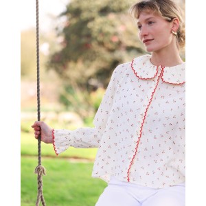 De Beauvoir Blouse Cherry Cheesecloth with Red Apple Embroidery De Beauvoir Blouse Cherry Cheesecloth with Red Apple Embroidery