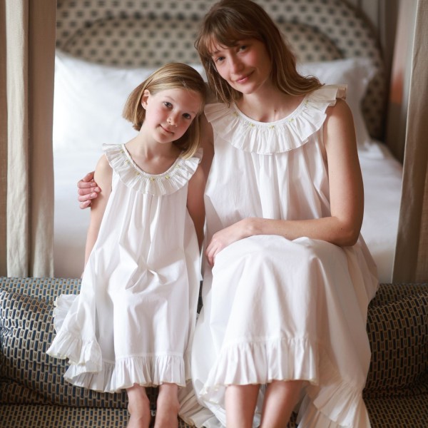Memo Press x Smock London Women's Alice Dress Moonstone with Yellow Rose Hand Smocking