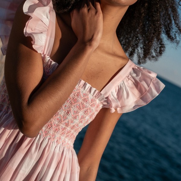 Rachel Carson Dress Candyfloss Gingham with Cocoloco hand Smocking
