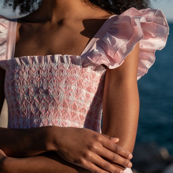 Rachel Carson Dress Candyfloss Gingham with Cocoloco hand Smocking