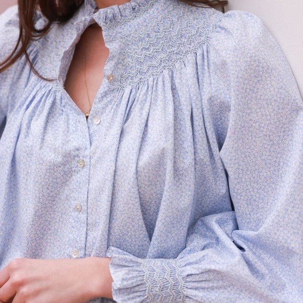 Scholl Blouse Periwinkle Ditsy with Blue Mist Hand Smocking Edition 63