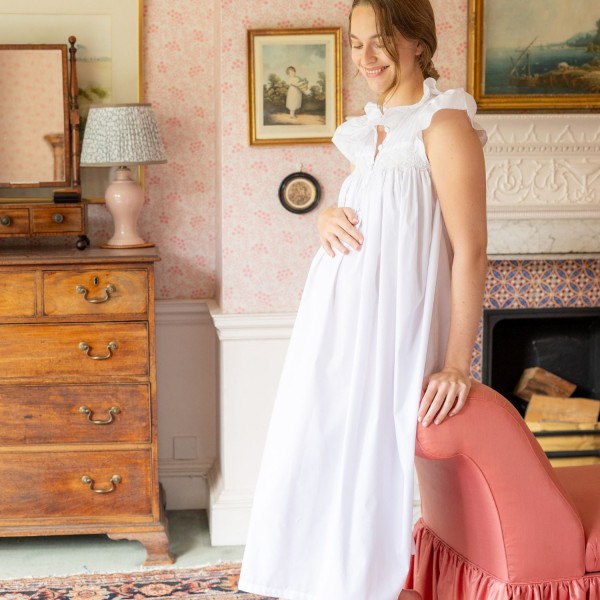 Mother Teresa Women's Nursing & Maternity Dress with Mermaid Tail Oyster Hand Smocking